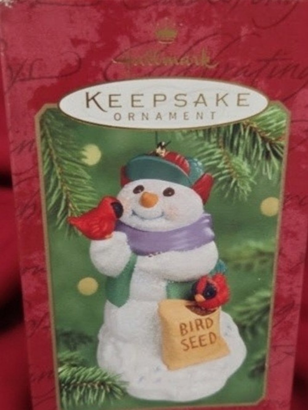 Snowman with Cardinals - Purple Scarf, Green Hat 2000